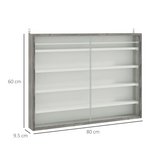 HOMCOM 5-Tier Wall Display Cabinet with Glass Doors & Adjustable Shelves – Space-Saving Wall Storage, Grey