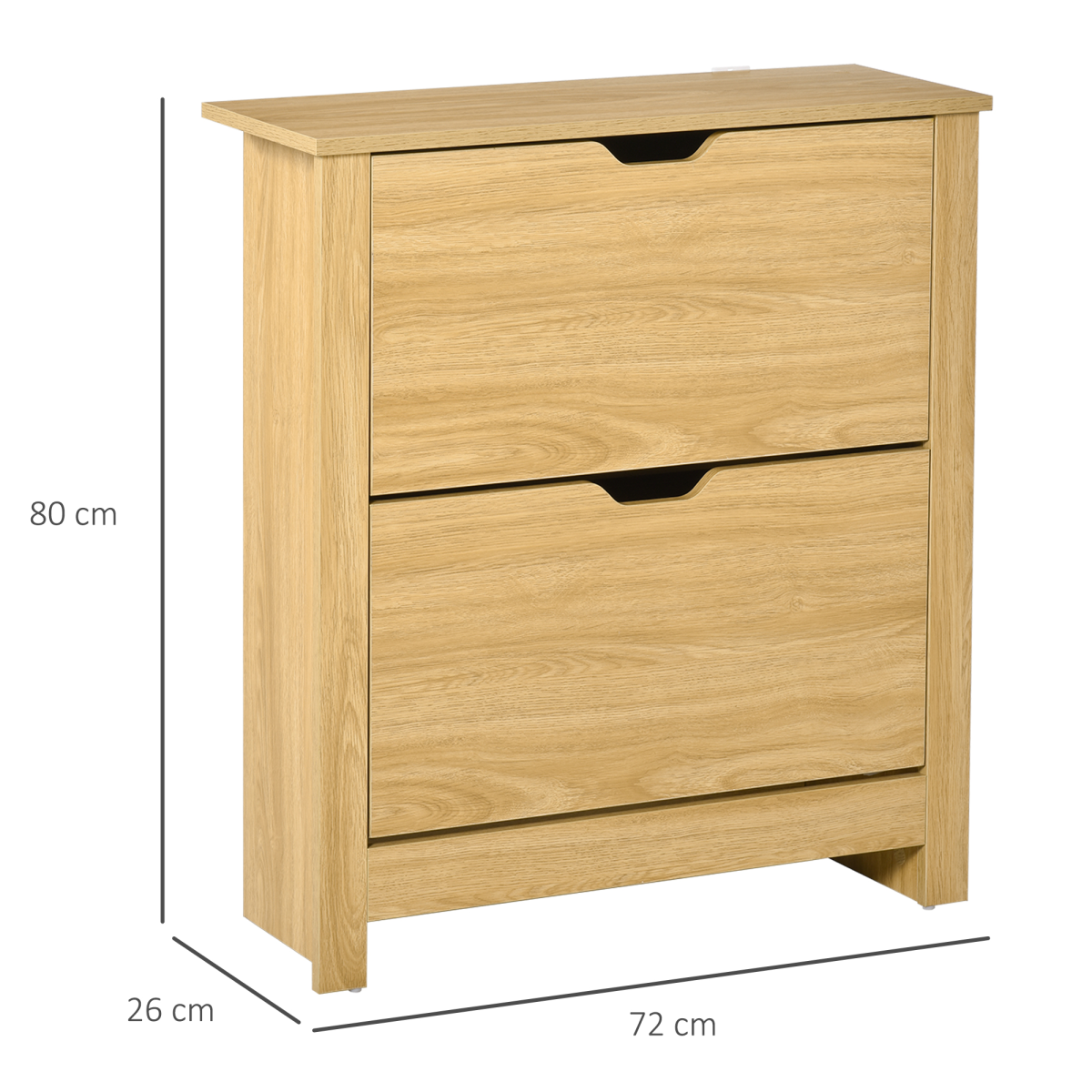 12-Pair Shoe Storage Cabinet with 2 Pull-Out Drawers & Tabletop, Oak Effect, 80 x 72 x 26cm