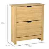 12-Pair Shoe Storage Cabinet with 2 Pull-Out Drawers & Tabletop, Oak Effect, 80 x 72 x 26cm