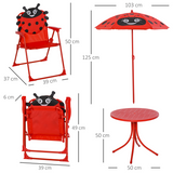 Kids Folding Picnic Table and Chair Set with Parasol – Four-Piece Outdoor Garden Set, Ladybird Design