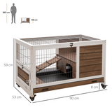 PawHut Wooden Indoor Rabbit Hutch with 2 Floors, Wheels and Openable Roof – Fir Wood Guinea Pig Cage
