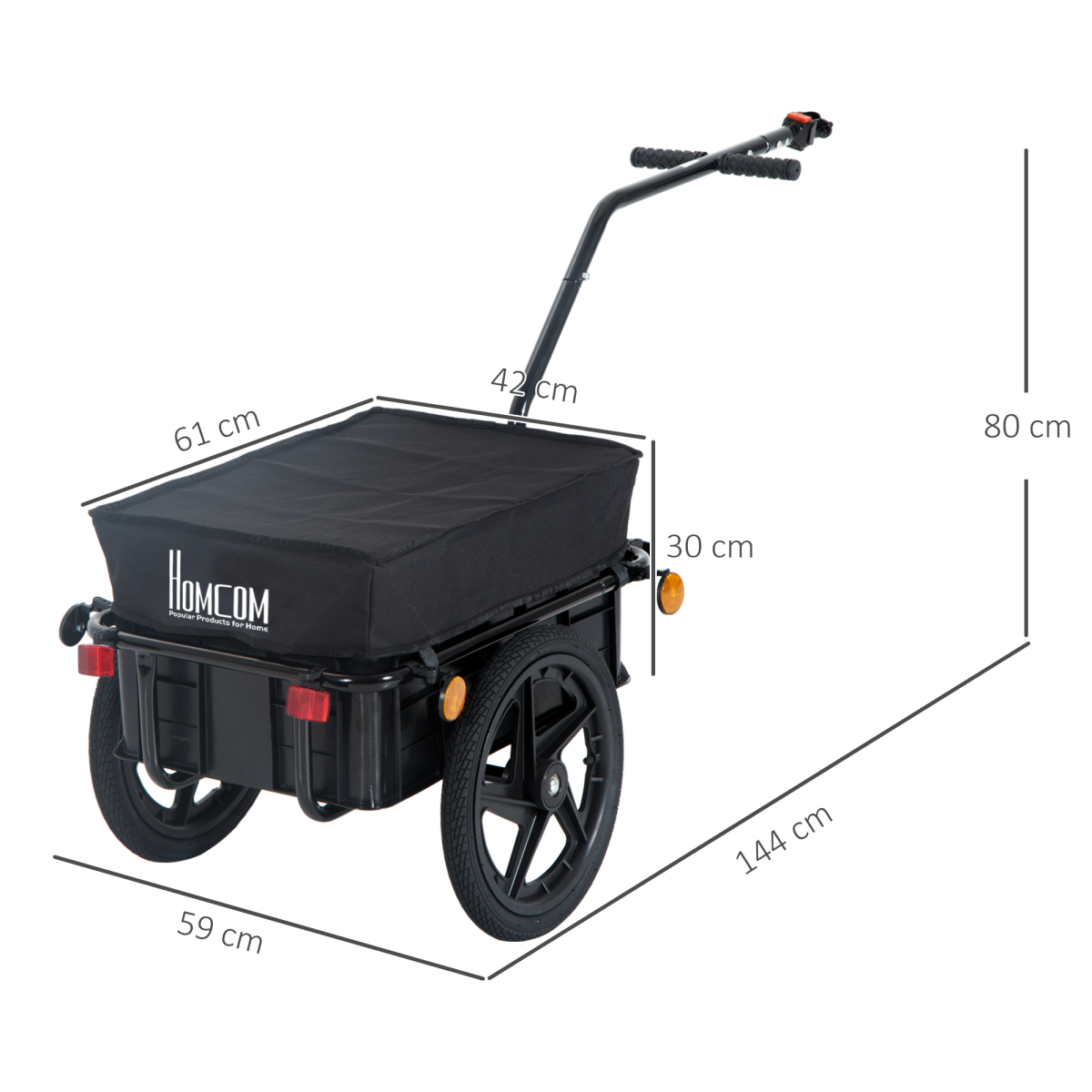 HOMCOM Bike Trailer Cargo Stroller with Removable Compartment – 2-in-1 Bicycle Trailer, Black