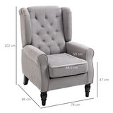 Retro Wingback Accent Armchair with Solid Wood Frame & Padded Seat – Living Room Reading Chair, Grey