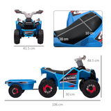 HOMCOM 6V Kids Electric Quad Bike with Back Trailer – Ride-On ATV for 18-36 Months, Pedal Drive, Blue