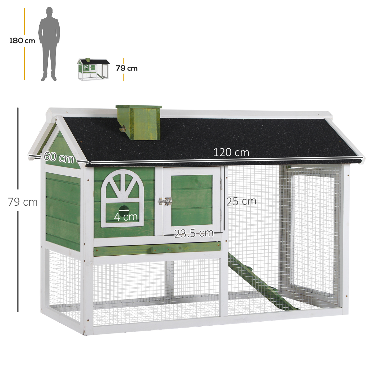 Pawhut Wooden Rabbit Hutch with Run, Ramp & Pull-Out Tray – Indoor & Outdoor Bunny Cage, Green