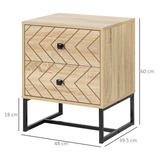 HOMCOM 2-Drawer Bedside Table with Zig-Zag Design – Anti-Tipping Storage Unit, Black Metal Handles
