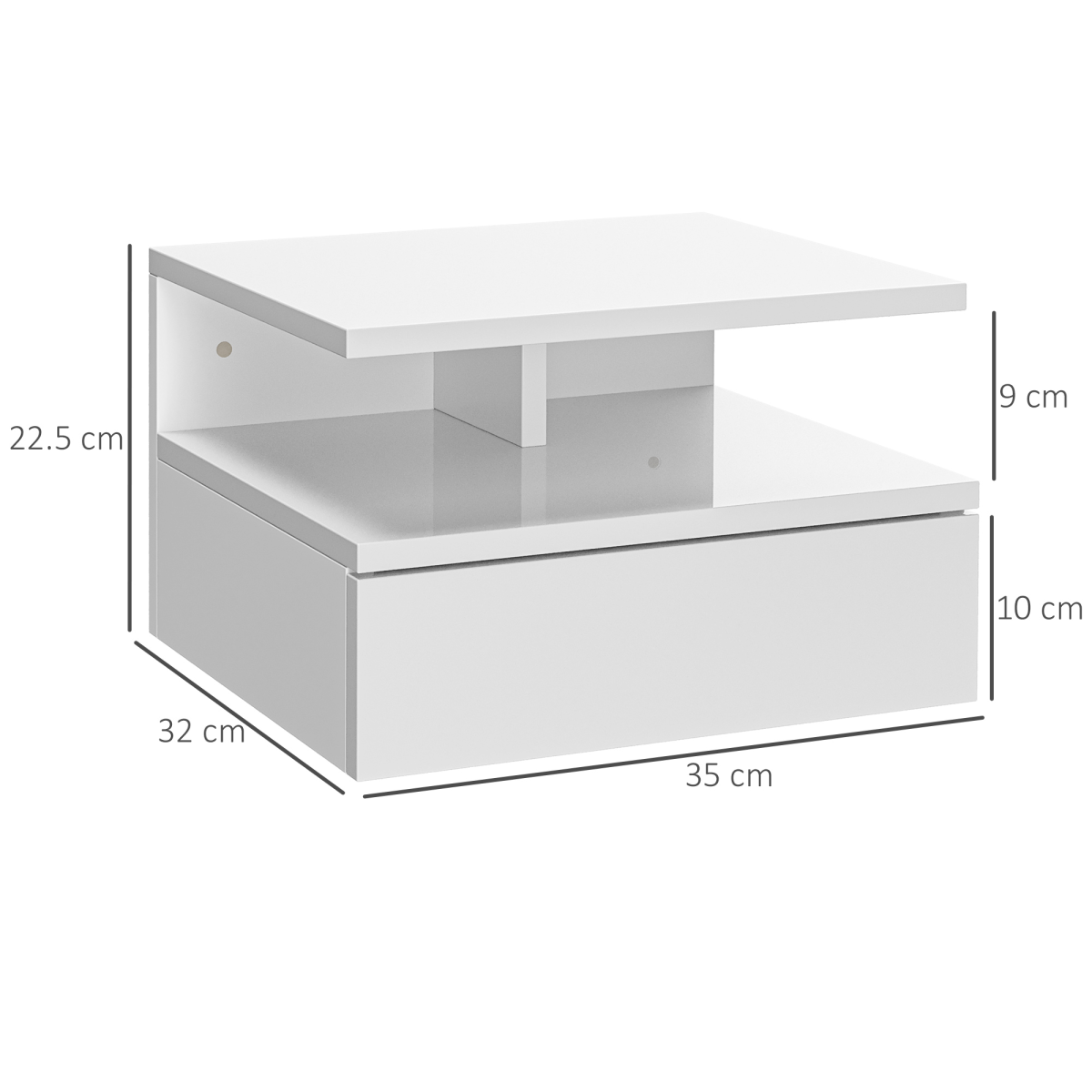 HOMCOM Set of 2 Floating Wall Mounted Nightstands with Drawer and Shelf – Bedside Cabinets, High Gloss White