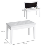 HOMCOM Piano Bench with Under-Seat Storage & Tufted Padded Seat – Solid Wood Double Stool, White