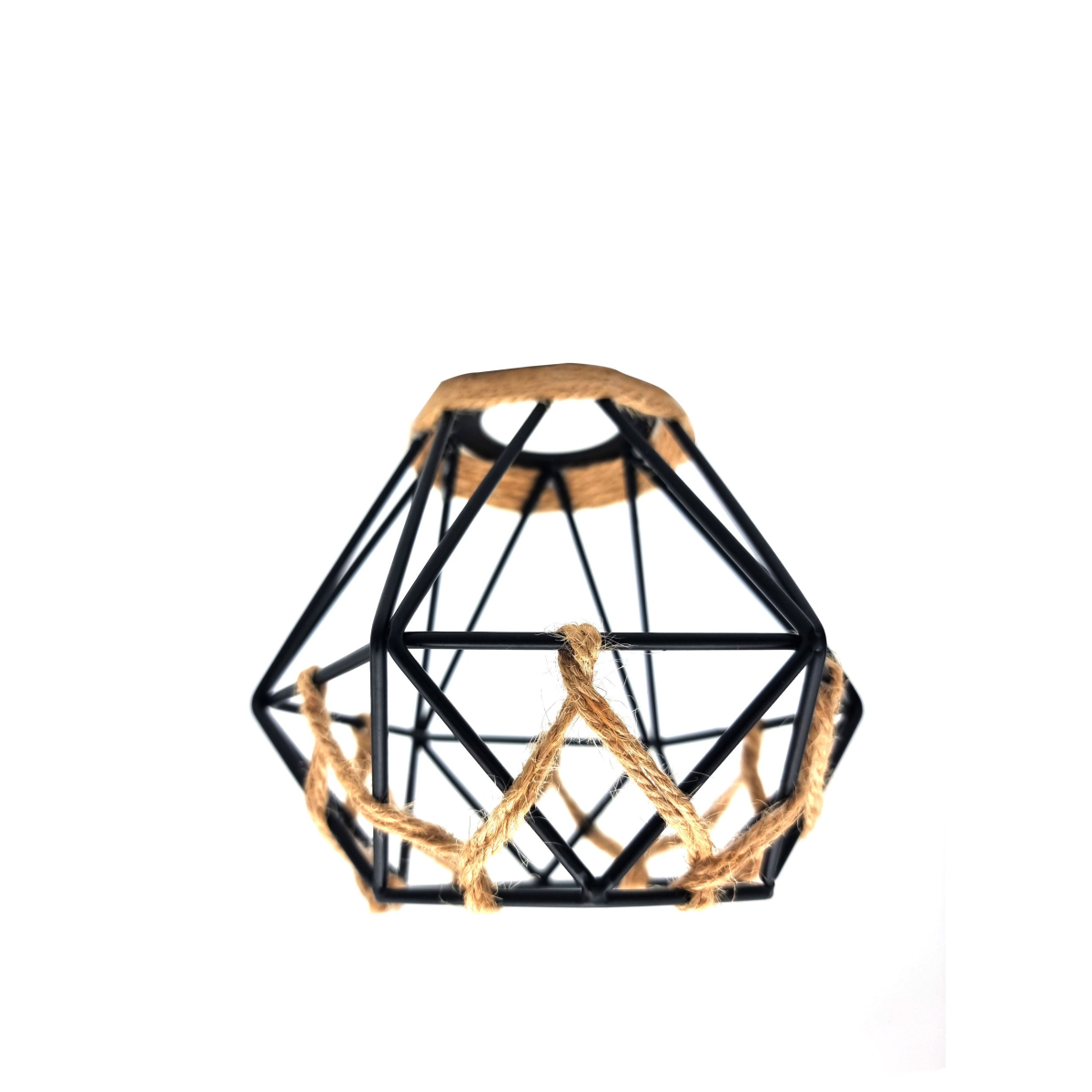 LEDSone Vintage Diamond Hemp Rope Lampshade with Reducer Ring – Metal Cage Pendant Light Shade, Black