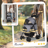 Foldable Pet Stroller with Brakes, Adjustable Canopy & Safety Leashes – Travel Carriage for Mini Dogs