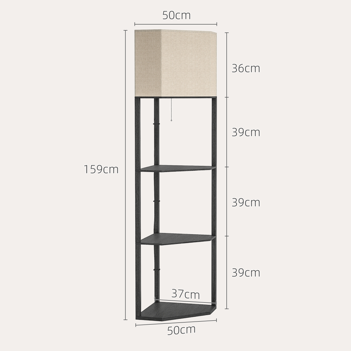 Modern Triangle Corner Floor Lamp with Built-In Display Shelves – Space-Saving Lighting