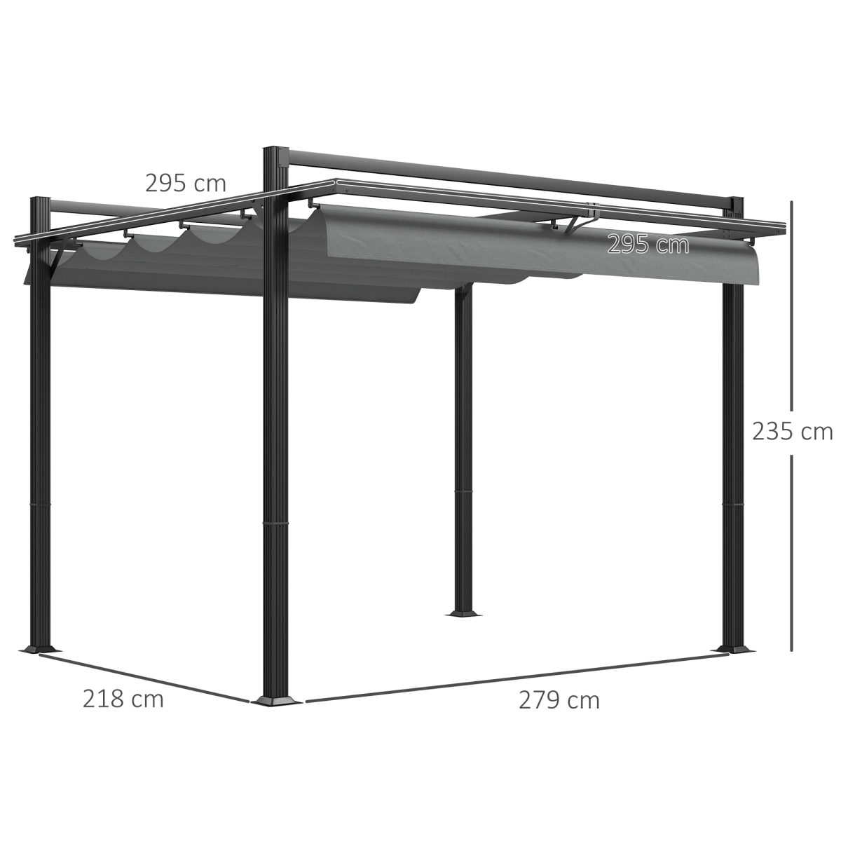 Outsunny 3x3m Aluminium Pergola with Retractable Roof – Rust-Resistant Garden Sun Shelter, Dark Grey