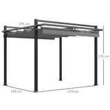 Outsunny 3x3m Aluminium Pergola with Retractable Roof – Rust-Resistant Garden Sun Shelter, Dark Grey