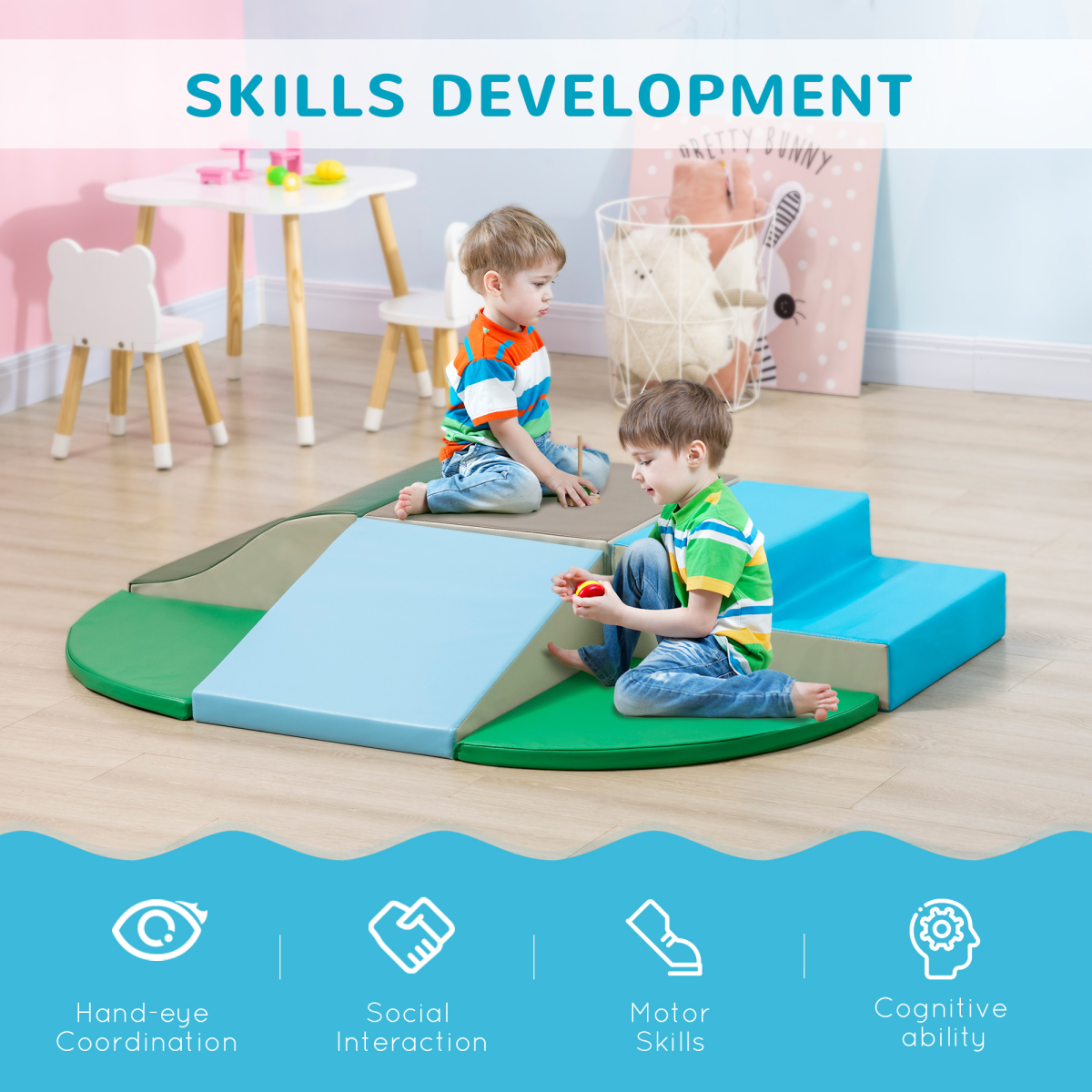 6-Piece Kids Soft Play Set with Foam Blocks, Stairs & Ramp – Modular Toddler Climbing Blocks, 12-36 Months