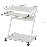 HOMCOM Computer Desk with 4 Lockable Wheels and Sliding Keyboard Tray – Mobile Home Office Workstation, White