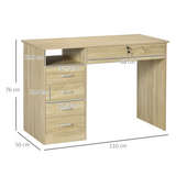 Computer Writing Desk with 5 Drawers & Lockable Drawer – Oak Home Office Desk with Open Shelf