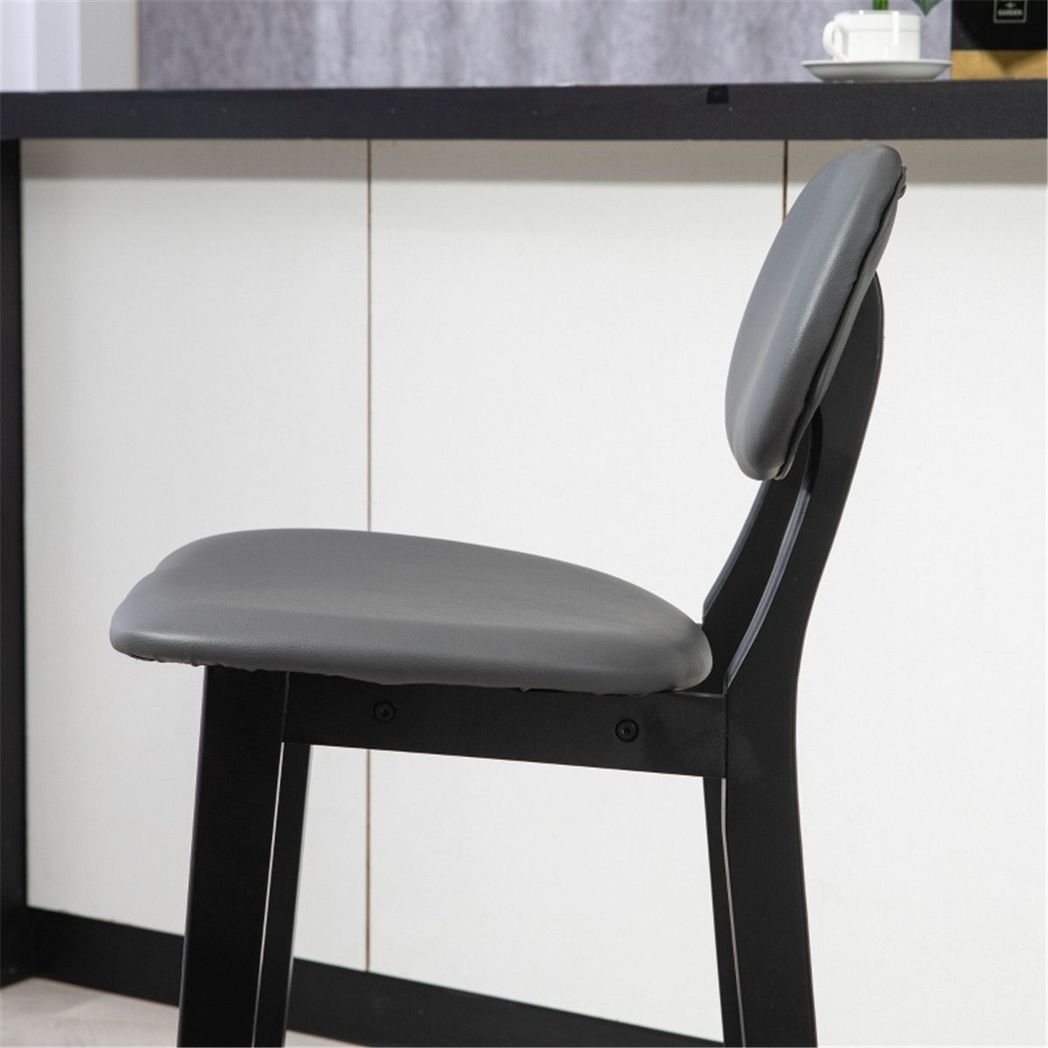 Bar Stools Set of 2 with Backs, Footrests & Padded Faux Leather Seats – Beech Wood Counter Chairs, Dark Grey