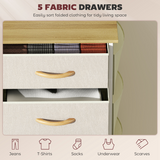 Fabric Chest of Drawers with 5 Foldable Drawers, 4 Side Pockets & Steel Frame – Bedroom Storage Tower
