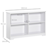 Modern 4-Compartment Low Bookcase with Adjustable Shelves and Anti-Tipping Straps – Cube Display Unit, White