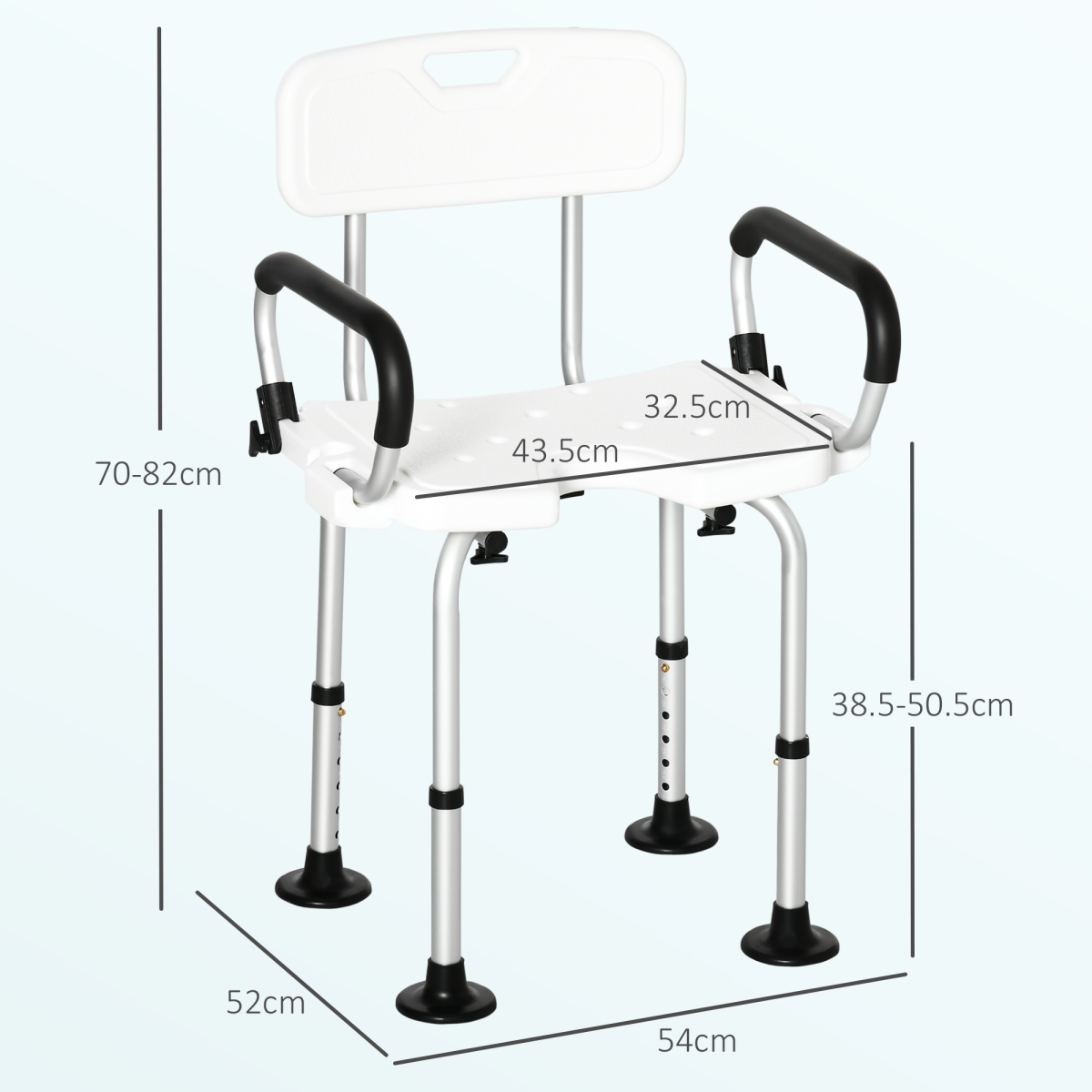 HOMCOM Adjustable Shower Stool with Back, Padded Arms and Suction Foot Pads – Bath Seat for Elderly