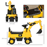 HOMCOM CAT Licensed Kids Ride-On Digger with Controllable Shovel and Under-Seat Storage – For 1-3 Years