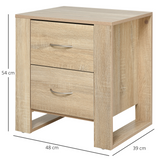 HOMCOM 2-Drawer Bedside Table with Silver-Tone Handles – Bedroom Storage, Natural