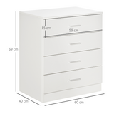 HOMCOM 4-Drawer Vertical Chest of Drawers with Metal Rails & Anti-Tip Kit – Bedroom Clothes Storage