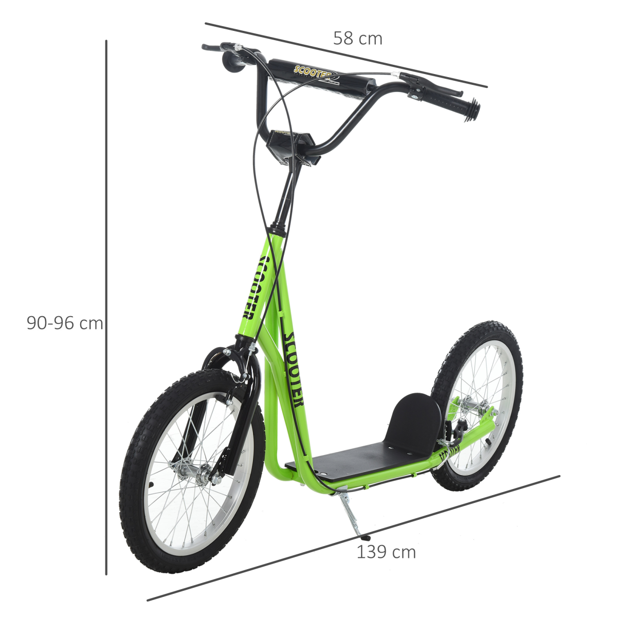 HOMCOM Kids Kick Scooter with 90-96cm Adjustable Handlebar, Dual Brakes & Inflatable Rubber Tyres – Ages 5+