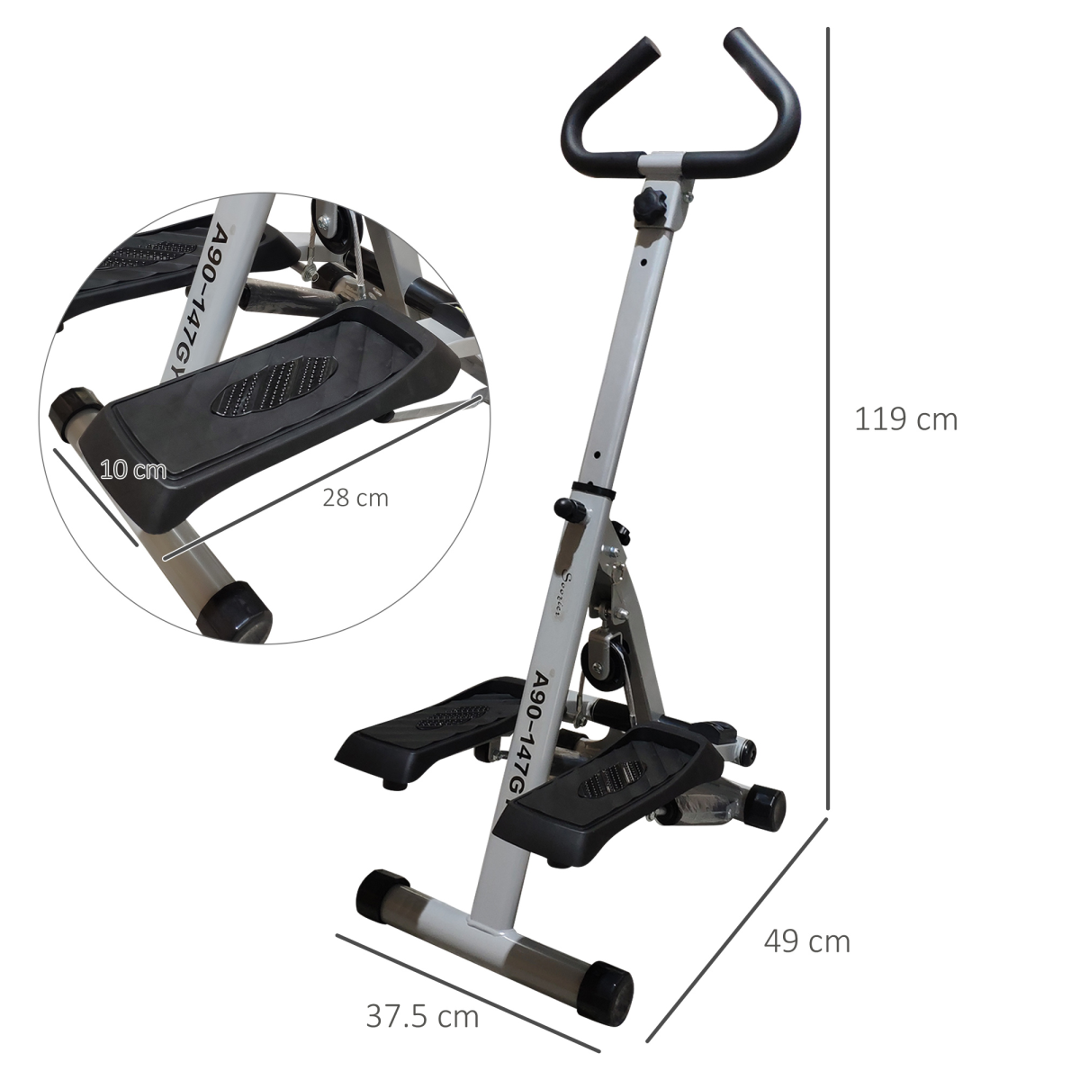 HOMCOM Foldable Stepper with Adjustable Height, Handlebar & LCD Display – Compact Home Cardio Machine, Grey