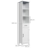 kleankin Tall Slim Bathroom Storage Cabinet with Drawer and Cupboard – Freestanding Linen Tower, White