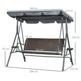 Outsunny 3-Seater Garden Swing Bench with 45° Adjustable Canopy & Steel Frame – Rattan Seat Patio Swing