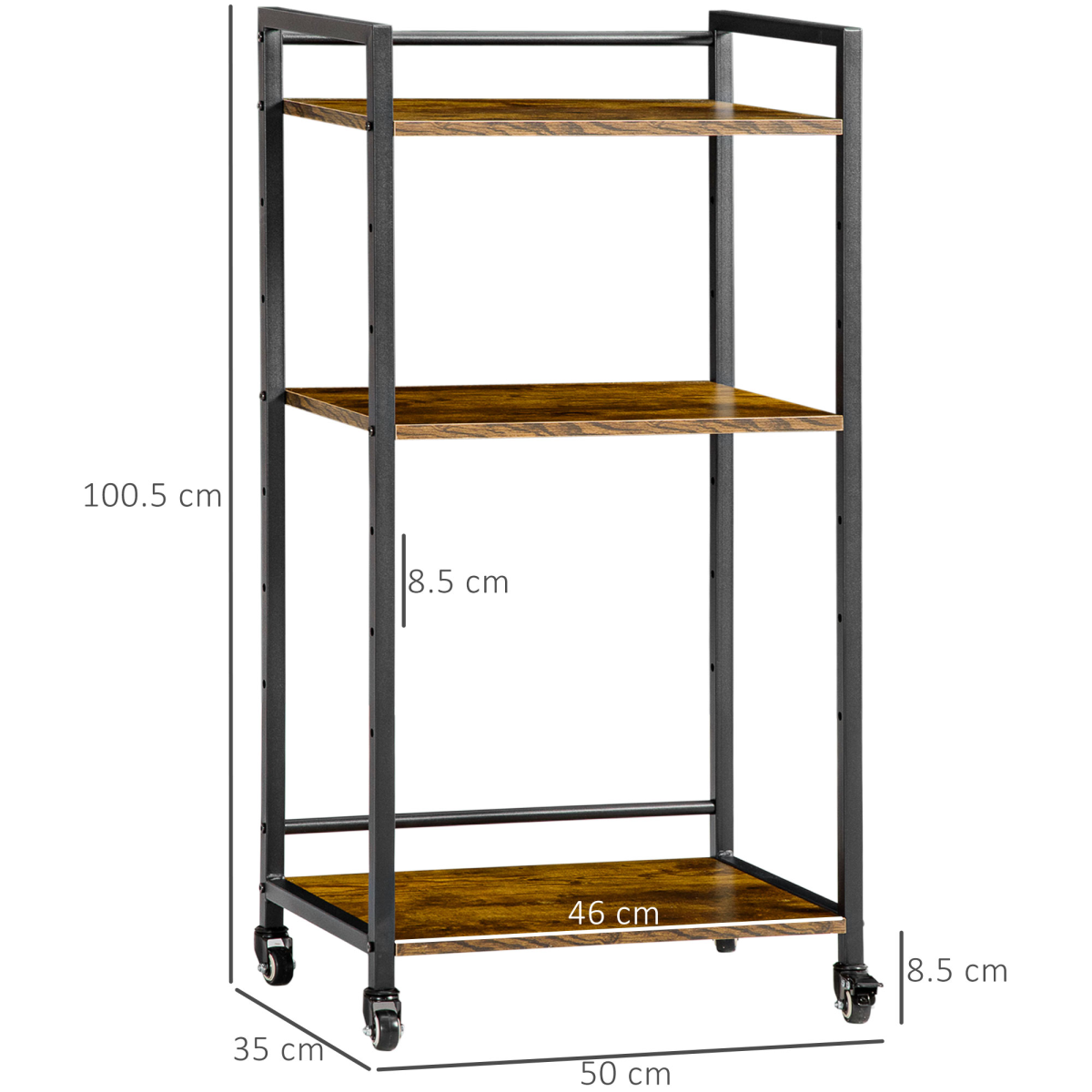 HOMCOM 3-Tier Printer Stand and Utility Cart with Adjustable Shelves – Rolling Storage Trolley