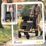 PawHut Foldable Dog Stroller with Universal Wheels, Shock Absorbers & Rear Brake – Pet Carriage, Grey