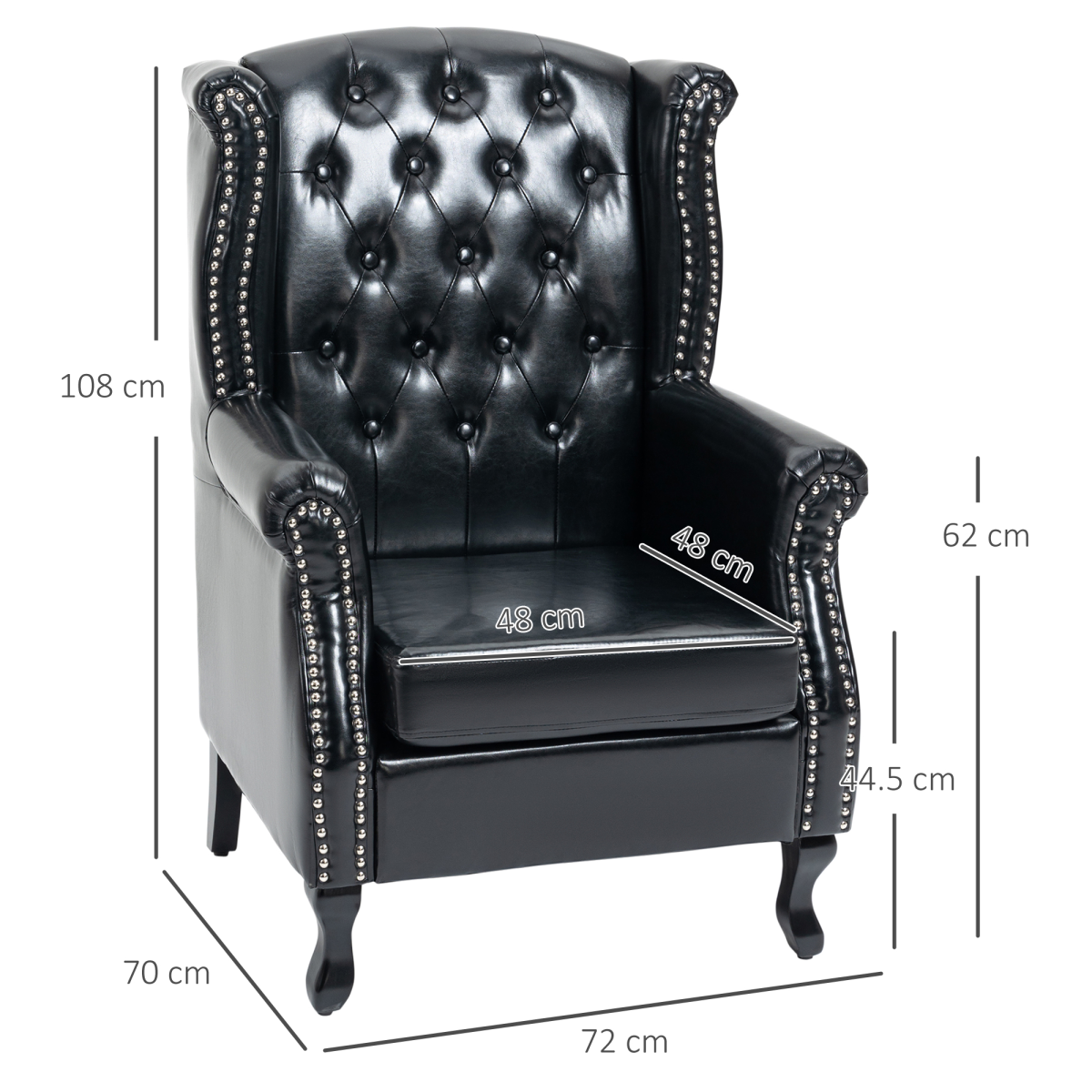 HOMCOM Chesterfield-Style Tufted Wingback Armchair with Padded Seat & Armrests – Classic Lounge Chair, Black