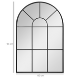 HOMCOM Modern Arched Window Wall Mirror, 91 x 60cm – Black Frame with Grid Design for Living Room & Hallway