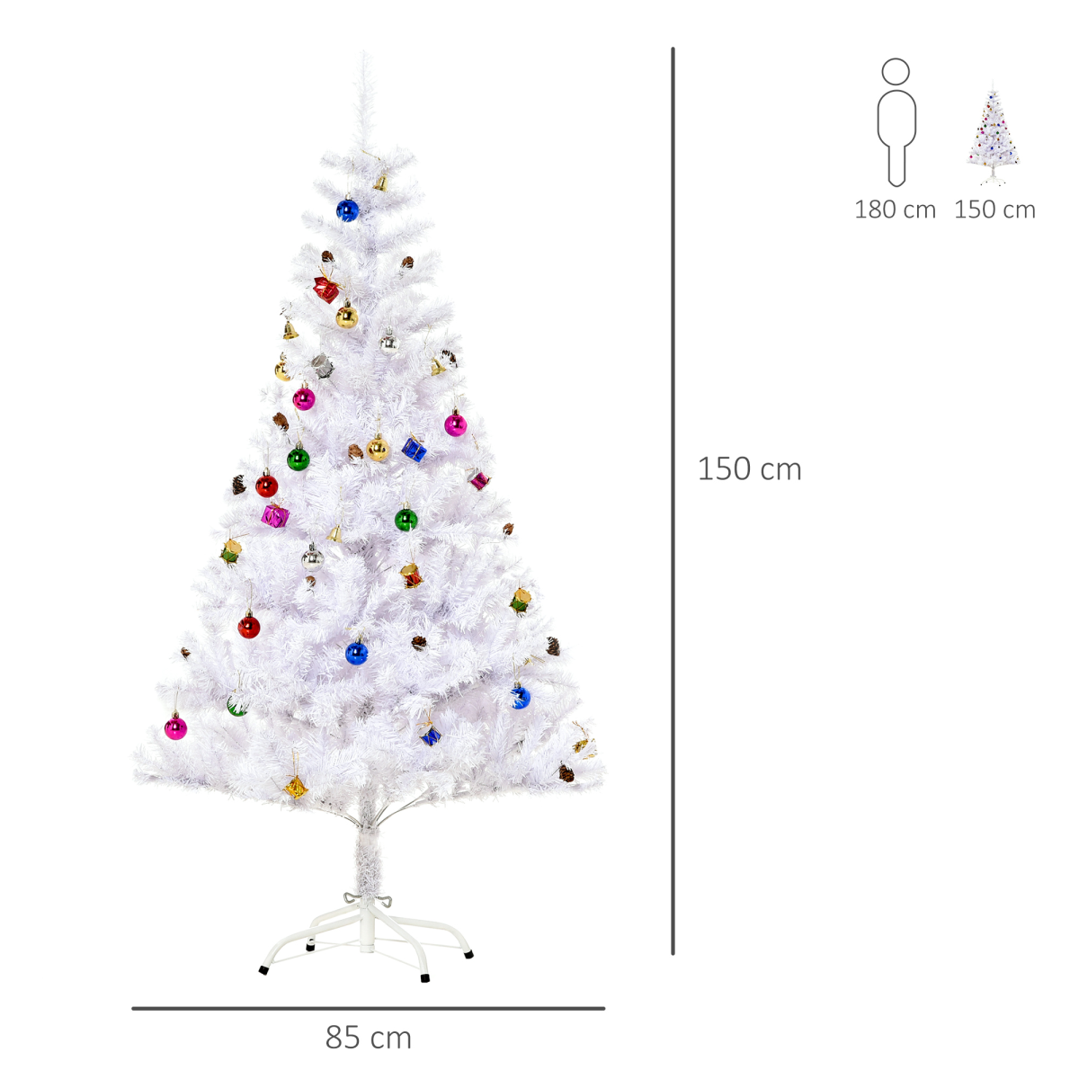 HOMCOM 5ft Artificial Snow Christmas Tree with Metal Stand and Decorations – Elegant Faux White Tree