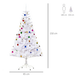 HOMCOM 5ft Artificial Snow Christmas Tree with Metal Stand and Decorations – Elegant Faux White Tree