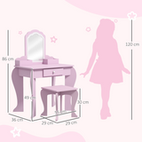 ZONEKIZ Kids Dressing Table with Cloud Design, Mirror, Stool, Drawer and Storage Boxes – Pink