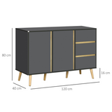 HOMCOM Sideboard Kitchen Cupboard with 3 Drawers, Adjustable Shelves & Double Doors – Dark Grey