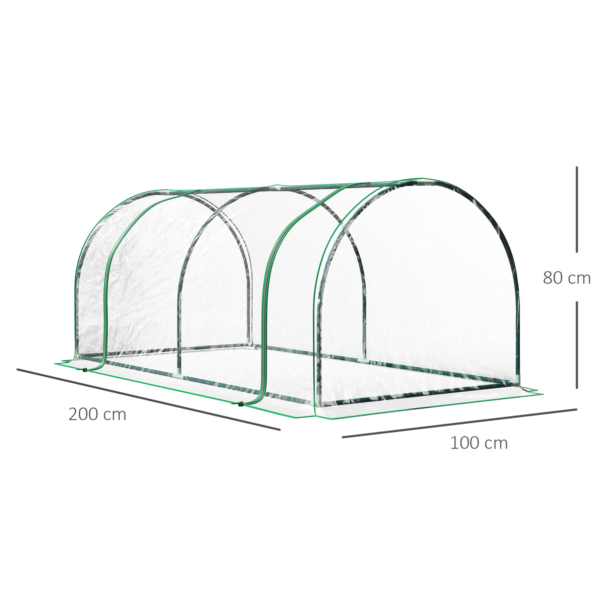 Tunnel Greenhouse with Two Large Doors and Steel Frame, 200 x 100 x 80cm – Portable Garden Grow House, Green