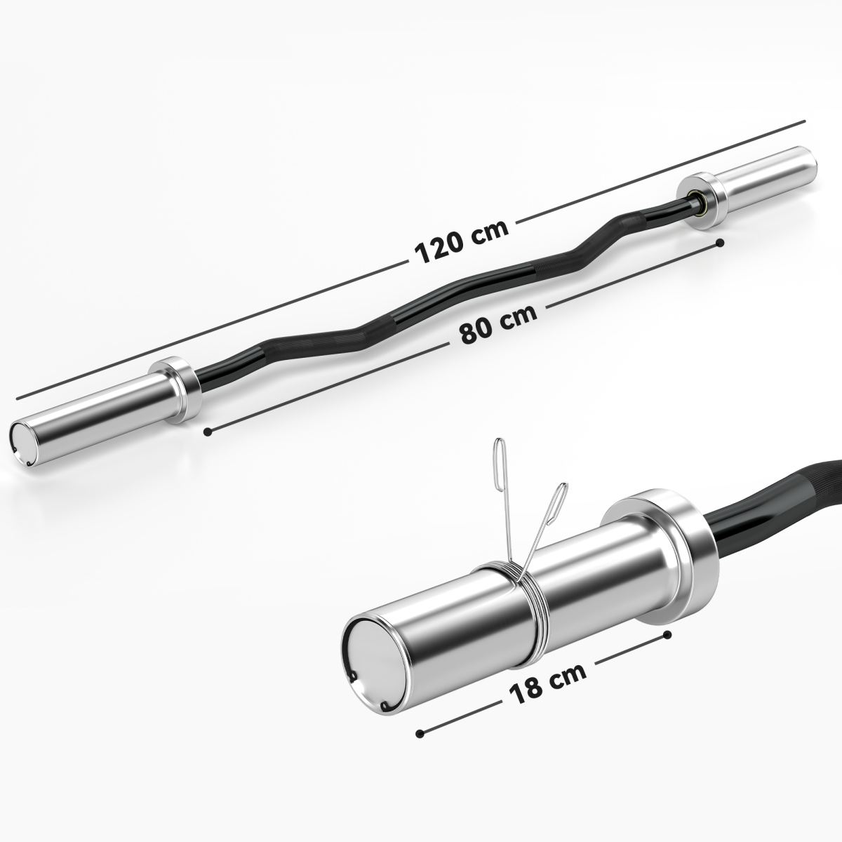 SPORTNOW 120cm EZ Curl Bar with Spring Clips for 5cm Weight Plates, 8kg – Home Gym Barbell Bar, 100kg Capacity