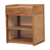 Artisan Furniture Solid Wood Larissa T-Bar Bedside Table with 1 Drawer & 2 Open Slots – Beige