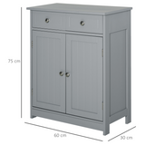 kleankin Bathroom Floor Storage Cabinet with 2 Drawers & Cupboard – Grey Freestanding Bathroom Storage
