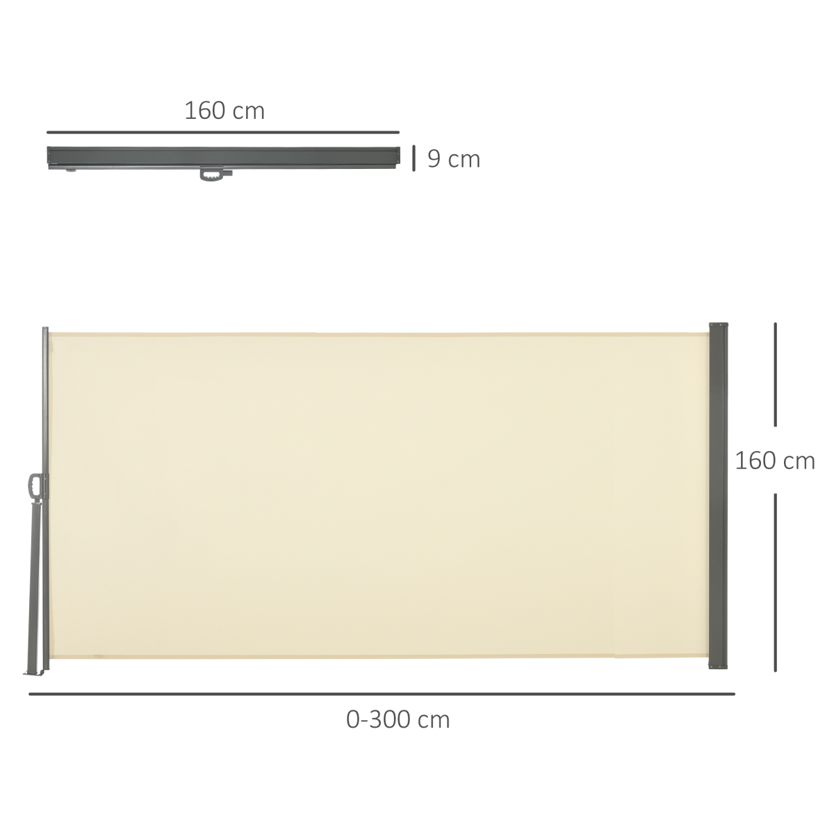 Outsunny 3 x 1.6m Retractable Side Awning Privacy Screen with Steel Frame & 180gsm Canopy – Patio Divider, Cream