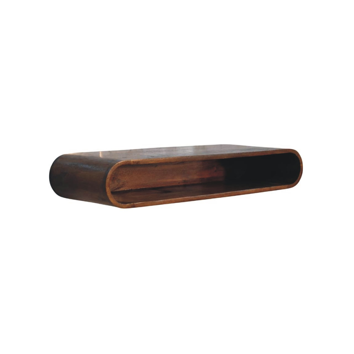 Artisan Furniture Arc Solid Mango Wood Wall-Mounted Media Console with Open Shelf – Floating Design, Chestnut