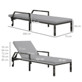Outsunny PE Rattan Chaise Sun Lounger with 5-Level Adjustable Backrest, Cushion & Wheels – Garden Lounger, Grey