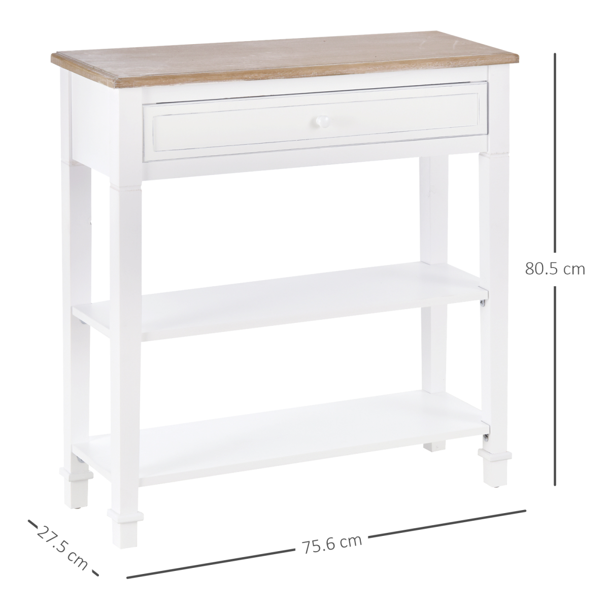 HOMCOM MDF Console Table with Wide Drawer and 2 Shelves – Hallway Storage Unit, White