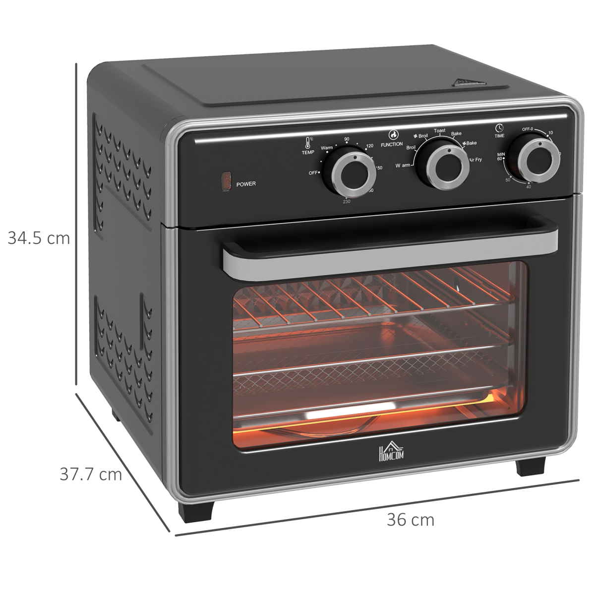 HOMCOM 20L Air Fryer Oven with 7 Functions, 1400W Countertop Convection Mini Oven – Black