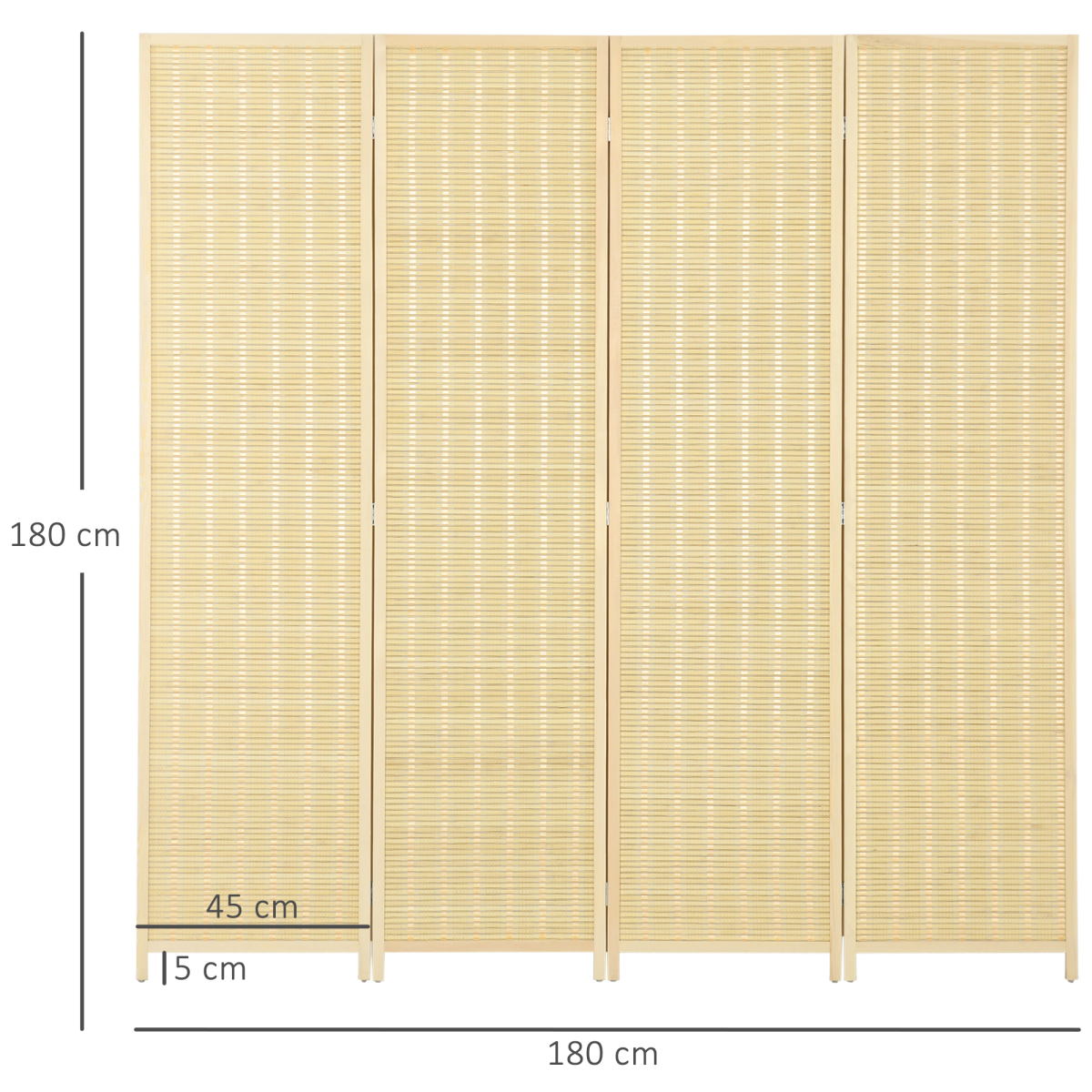 HOMCOM 4 Panel Folding Room Divider Privacy Screen, 170cm – Space Divider with Hinged Panels, Natural