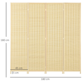 HOMCOM 4 Panel Folding Room Divider Privacy Screen, 170cm – Space Divider with Hinged Panels, Natural